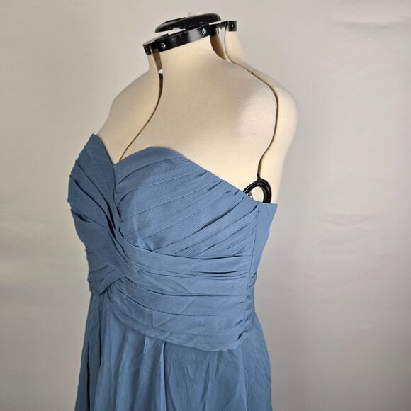 David's Bridal Dress Women's 16 Blue Strapless Mini Ruffles Bridesmaid Prom NWT - Picture 3 of 16